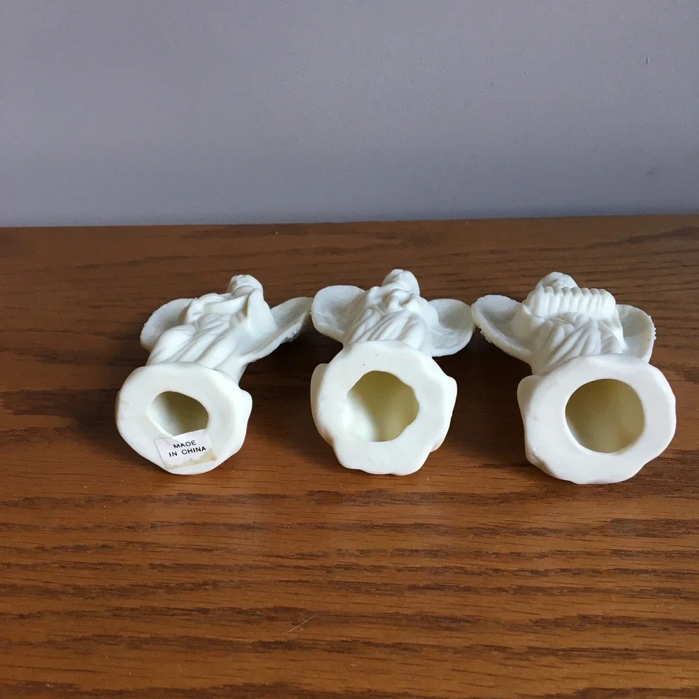 Vintage Angel Figurines‎ Set of 3 White Porcelain Bisque Instruments Musical